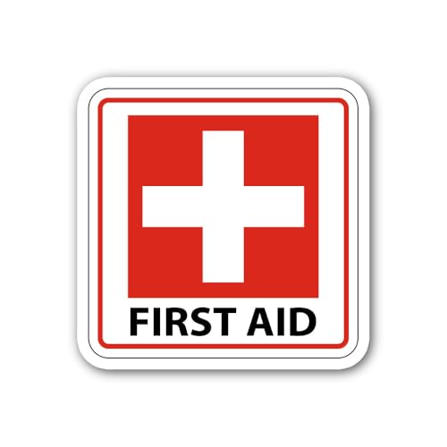 2 (Pieces) 3" and 5" First AID RED Colour Sign Sticker, Waterproof Vinyl Decals for Many Purpose Lik