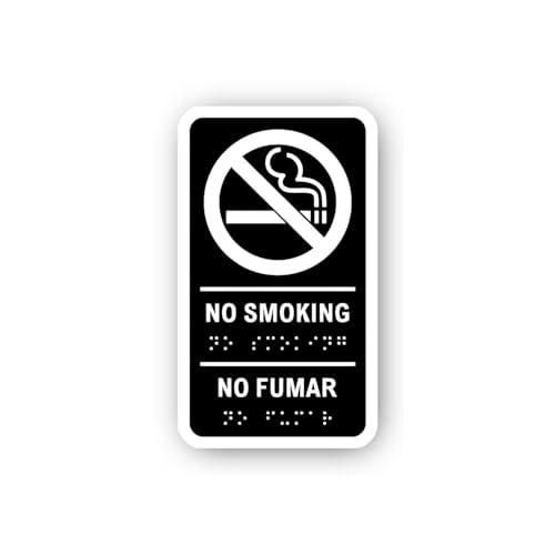 2 (Pieces) 3" and 5" Black No Smoking with Symbol (Bilingual) Sticker, Waterproof Vinyl Decals for M