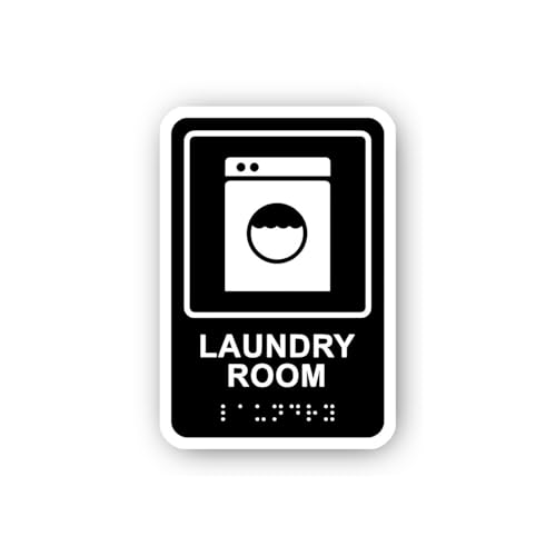 2 (Pieces) 3" and 5" Laundry Room Sign with Icon and Braille Sticker, Waterproof Vinyl Decals for Ma