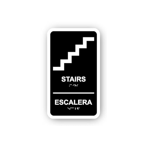 2 (Pieces) 3" and 5" Stairs with Braille (English/Spanish) Sticker, Waterproof Vinyl Decals for Many