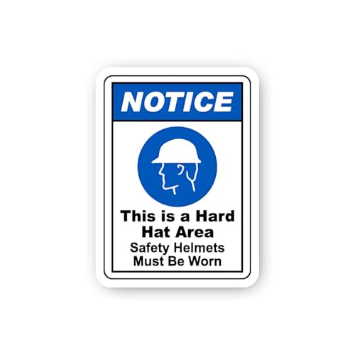 2 (Pieces) 3" and 5" Hard Hat Area Safety Helmets Must Be Worn Notice Sticker, Waterproof Vinyl Deca