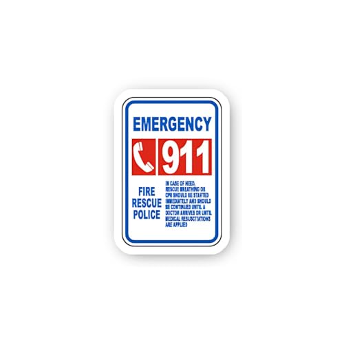 2 (Pieces) 3" and 5" Emergency 911 with Rescue Instructions Sticker, Waterproof Vinyl Decals for Man