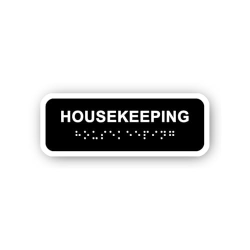 2 (Pieces) 3" and 5" Housekeeping Text Sign with Braille Sticker, Waterproof Vinyl Decals for Many P