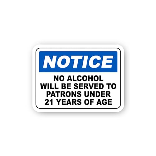 2 (Pieces) 3" and 5" No Alcohol Served to Under 21 Notice Sticker, Waterproof Vinyl Decals for Many