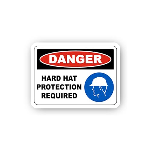 2 (Pieces) 3" and 5" Danger Hard Hat Protection Required with Icon Sticker, Waterproof Vinyl Decals