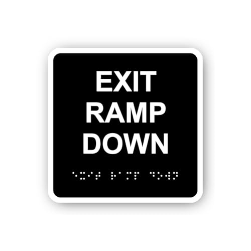 2 (Pieces) 3" and 5" Exit Ramp Down with Braille Sticker, Waterproof Vinyl Decals for Many Purpose L