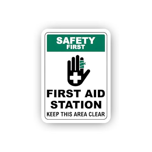 2 (Pieces) 3" and 5" Safety Sign: First Aid Station, Keep Area Clear Sticker, Waterproof Vinyl Decal
