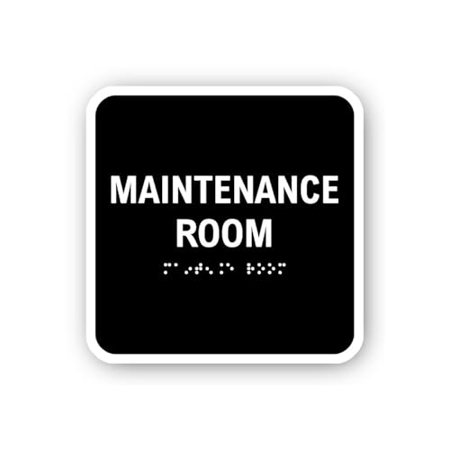 2 (Pieces) 3" and 5" Black with 'Maintenance Room' and Braille Sticker, Waterproof Vinyl Decals for