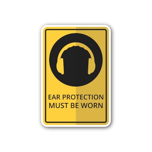 2 (Pieces) 3" and 5" Ear Protection Must Be Worn Sign Sticker, Waterproof Vinyl Decals for Many Purp
