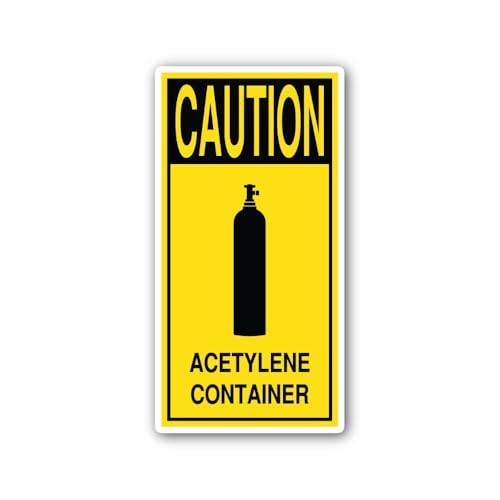 2 (Pieces) 3" and 5" Acetylene Container Caution Sign Sticker, Waterproof Vinyl Decals for Many Purp