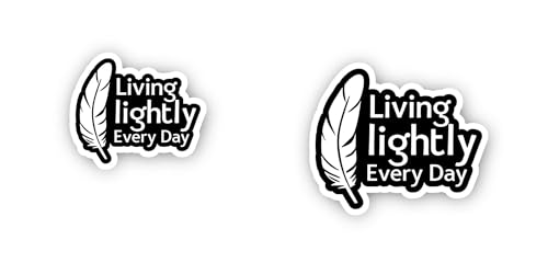 2 (Pieces) 3" and 5" Feather Living Lightly Sign Sticker, Waterproof Vinyl Decals for Many Purpose L