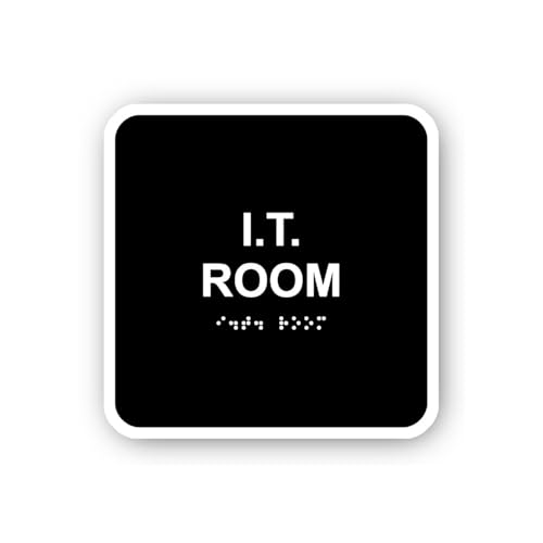 2 (Pieces) 3" and 5" Black with 'I.T. Room' and Braille Sticker, Waterproof Vinyl Decals for Many Pu