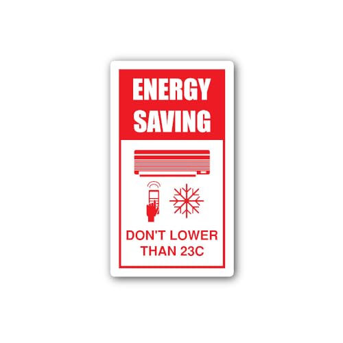 2 (Pieces) 3" and 5" Energy Saving Don't Lower Than 23C Sign Sticker, Waterproof Vinyl Decals for Ma