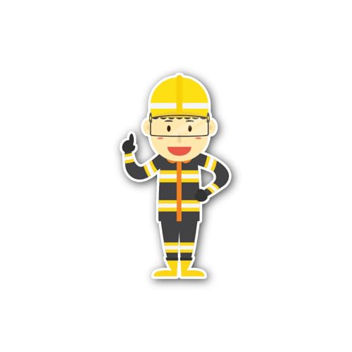 2 (Pieces) 3" and 5" Fire Officer Giving a Safety Tip Sticker, Waterproof Vinyl Decals for Many Purp