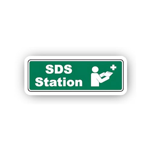 2 (Pieces) 3" and 5" Horizontal Green SDS Station Label Sticker, Waterproof Vinyl Decals for Many Pu