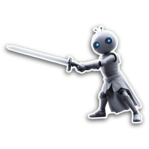 2 (Pieces) 3" and 5" Cute Robot with Sword Sticker, Waterproof Vinyl Decals for Many Purpose Like Ca