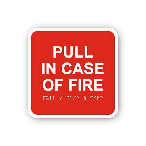 2 (Pieces) 3" and 5" Pull in Case of Fire Braille Red Sticker, Waterproof Vinyl Decals for Many Purp