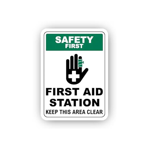 2 (Pieces) 3" and 5" First Aid Station Keep Area Clear Sign Sticker, Waterproof Vinyl Decals for Man