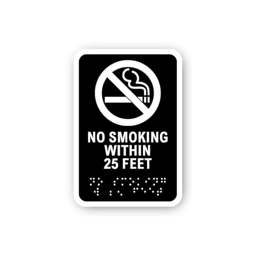 2 (Pieces) 3" and 5" No Smoking Within 25 Feet with Braille Sticker, Waterproof Vinyl Decals for Man