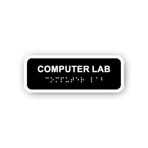 2 (Pieces) 3" and 5" Computer Lab Sign with Braille Sticker, Waterproof Vinyl Decals for Many Purpos