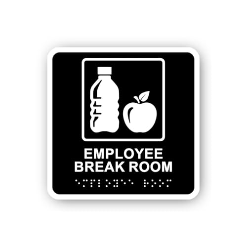2 (Pieces) 3" and 5" Employee Break Room Sign with Icon and Braille Sticker, Waterproof Vinyl Decals