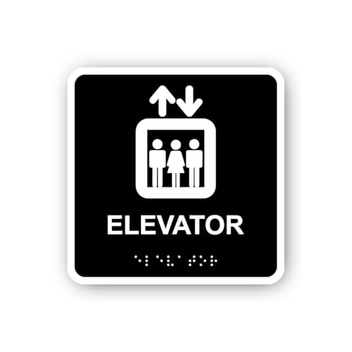 2 (Pieces) 3" and 5" Elevator Icon and Text Braille Sign Sticker, Waterproof Vinyl Decals for Many P