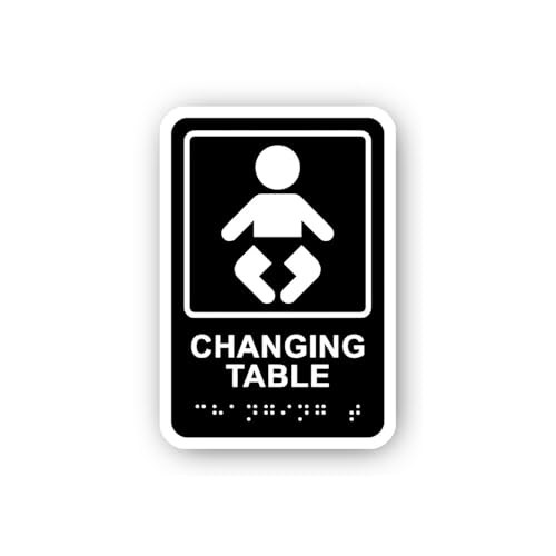 2 (Pieces) 3" and 5" Changing Table Sign with Baby Icon and Braille Sticker, Waterproof Vinyl Decals