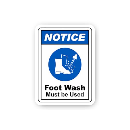 2 (Pieces) 3" and 5" Notice Foot Wash Must Be Used Sticker, Waterproof Vinyl Decals for Many Purpose