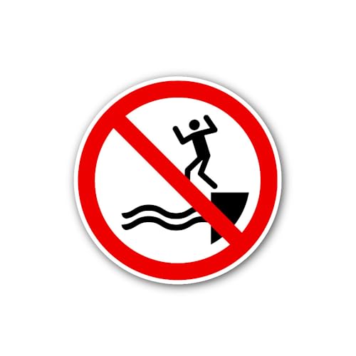 2 (Pieces) 3" and 5" No Jumping into Water Sign Sticker, Waterproof Vinyl Decals for Many Purpose Li