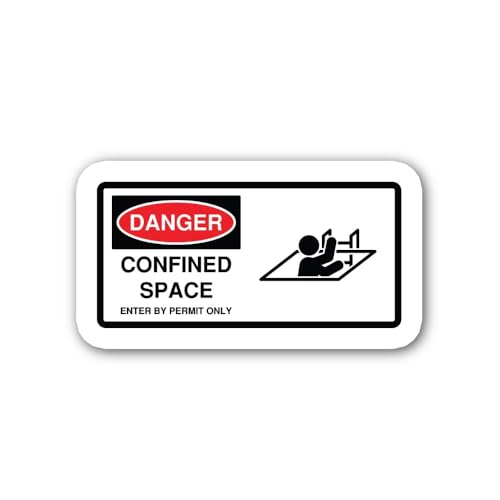 2 (Pieces) 3" and 5" Danger Sign Confined Space Entry by Permit Only Sticker, Waterproof Vinyl Decal