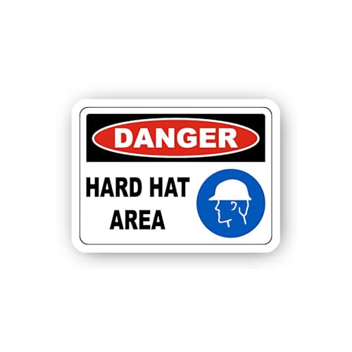 2 (Pieces) 3" and 5" Danger Hard Hat Area with Blue Icon Sticker, Waterproof Vinyl Decals for Many P