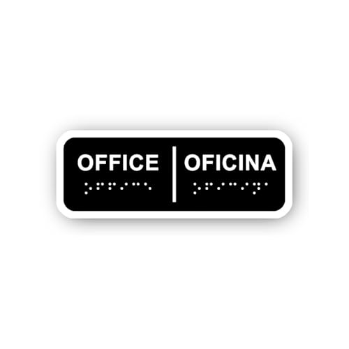 2 (Pieces) 3" and 5" Bilingual Office Sign with Braille Sticker, Waterproof Vinyl Decals for Many Pu
