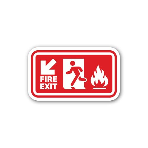 2 (Pieces) 3" and 5" Fire Exit Arrow Down Left Red Sign Sticker, Waterproof Vinyl Decals for Many Pu