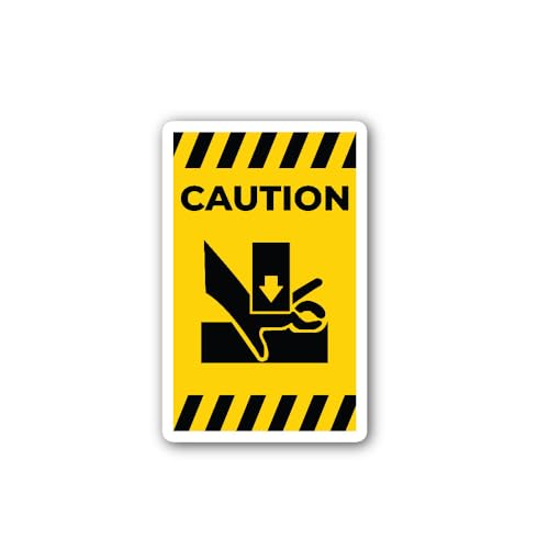 2 (Pieces) 3" and 5" Caution Hand Crush Force from Above Symbol Sign Sticker, Waterproof Vinyl Decal