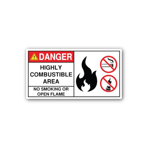 2 (Pieces) 3" and 5" Highly Combustible Area Warning Label Sticker, Waterproof Vinyl Decals for Many