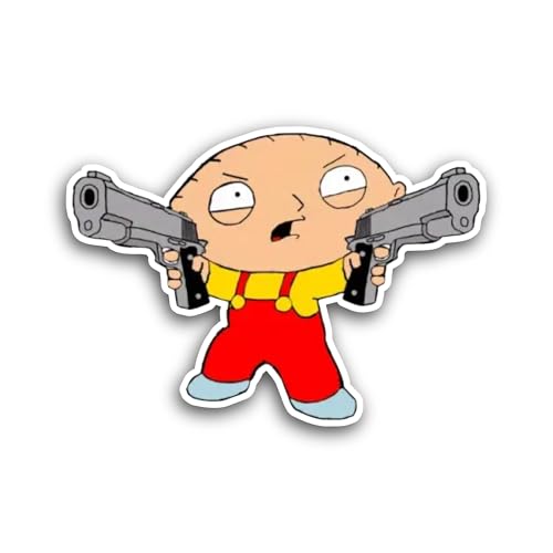 2 (Pieces) 3" and 5" Cartoon Man with Guns Sticker, Waterproof Vinyl Decals for Many Purpose Like Ca