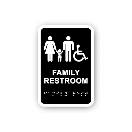 2 (Pieces) 3" and 5" Family Restroom Sign with Accessibility Symbol and Braille Sticker, Waterproof