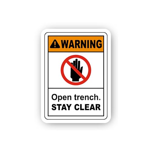 2 (Pieces) 3" and 5" Vertical English Warning Open Trench Sign Sticker, Waterproof Vinyl Decals for