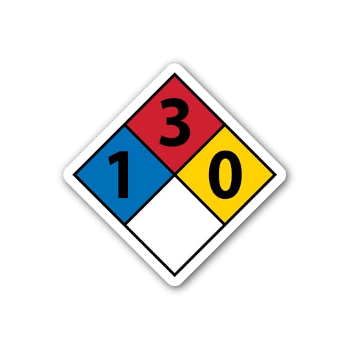 2 (Pieces) 3" and 5" NFPA 704 Diamond 1-3-0- Sign Sticker, Waterproof Vinyl Decals for Many Purpose