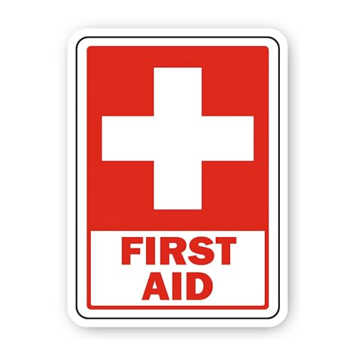 2 (Pieces) 3" and 5" First Aid with Red Cross Symbol Sticker, Waterproof Vinyl Decals for Many Purpo
