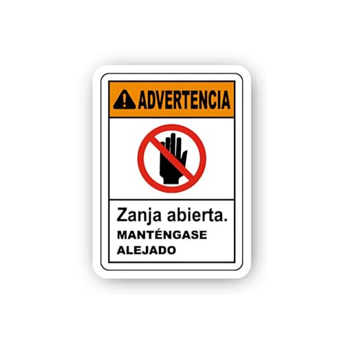 2 (Pieces) 3" and 5" Vertical Spanish Warning Open Trench Sign Sticker, Waterproof Vinyl Decals for