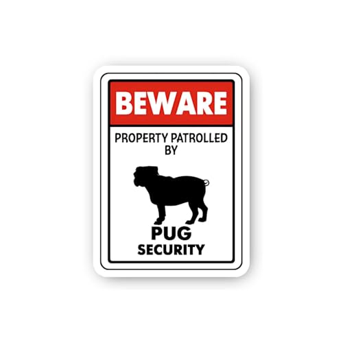 2 (Pieces) 3" and 5" Pug Security Sticker, Waterproof Vinyl Decals for Many Purpose Like Cars, Truck