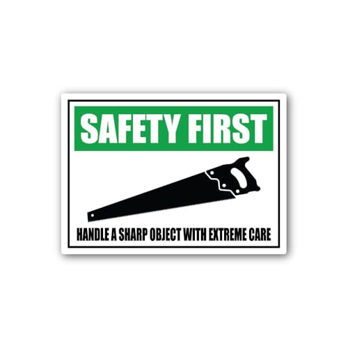 2 (Pieces) 3" and 5" Safety First Handle Sharp Objects Sign Sticker, Waterproof Vinyl Decals for Man