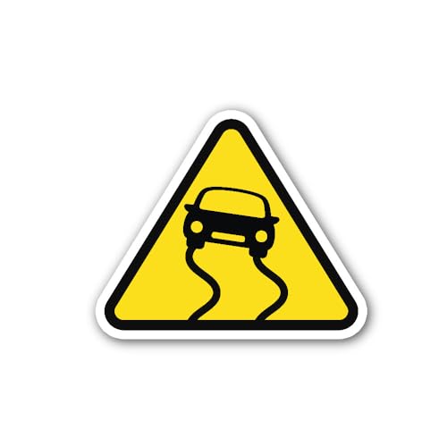 2 (Pieces) 3" and 5" Slippery Road Warning Sign Sticker, Waterproof Vinyl Decals for Many Purpose Li