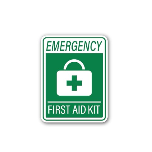 2 (Pieces) 3" and 5" Emergency First AID KIT Green Sign Sticker, Waterproof Vinyl Decals for Many Pu