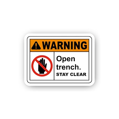 2 (Pieces) 3" and 5" Horizontal English Warning Open Trench Sign Sticker, Waterproof Vinyl Decals fo