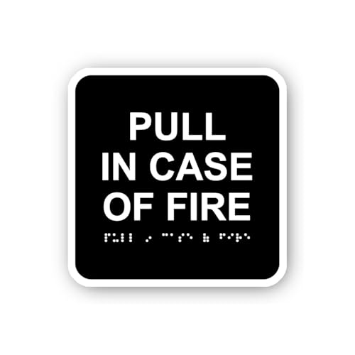 2 (Pieces) 3" and 5" Pull in Case of Fire Braille Black Sticker, Waterproof Vinyl Decals for Many Pu