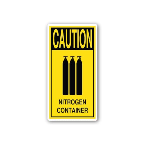 2 (Pieces) 3" and 5" Caution Nitrogen Container Sign Sticker, Waterproof Vinyl Decals for Many Purpo
