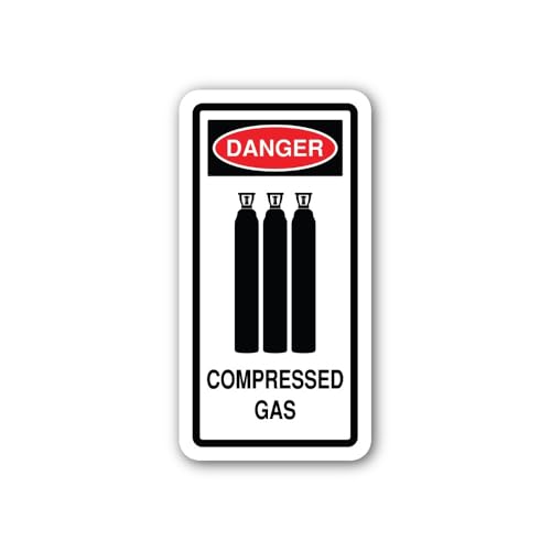 2 (Pieces) 3" and 5" Danger Compressed Gas Sign with Icon Sticker, Waterproof Vinyl Decals for Many