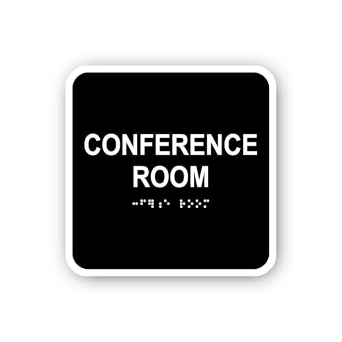 2 (Pieces) 3" and 5" Black with 'Conference Room' and Braille Sticker, Waterproof Vinyl Decals for M